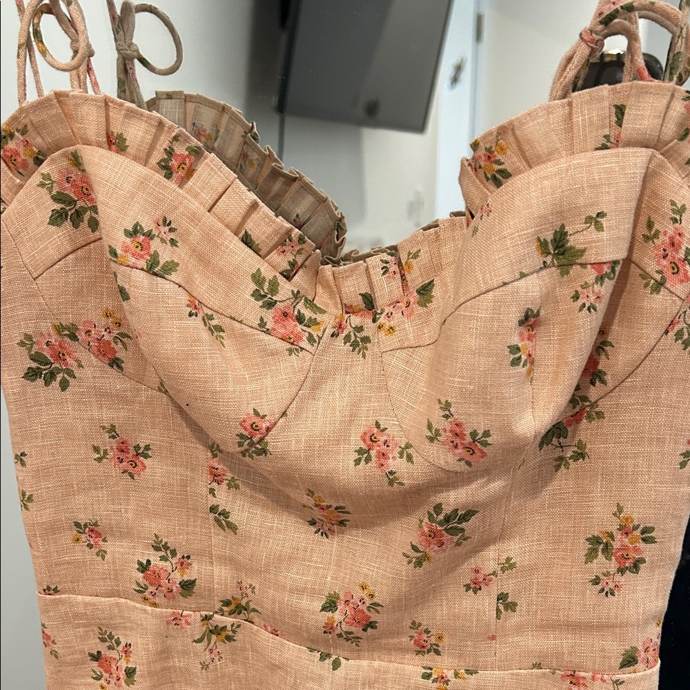 Reformation Floral Mini Dress in Tan and Pink - Picture 2 of 5
